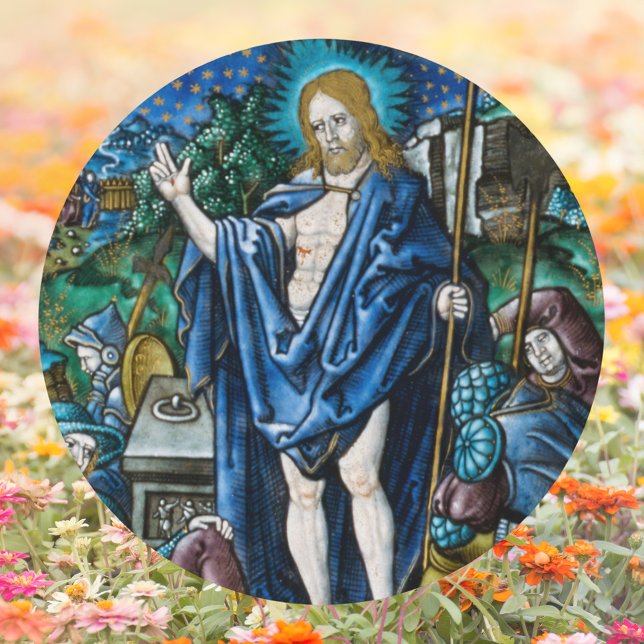 Sticker Rond Résurrection religieuse catholique de Pâques (Religious Christian Catholic Easter Resurrection of Jesus Christ is Risen Classic Round Sticker)