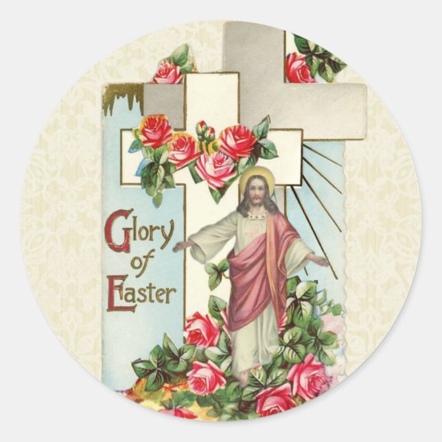 Sticker Rond Résurrection religieuse de Pâques Jésus Floral (Devant)