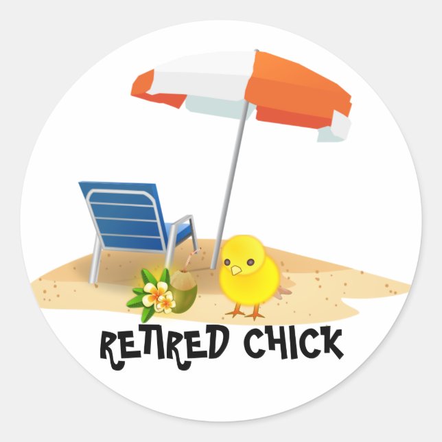 Sticker Rond Rétired Chick-Beach Scene (Devant)
