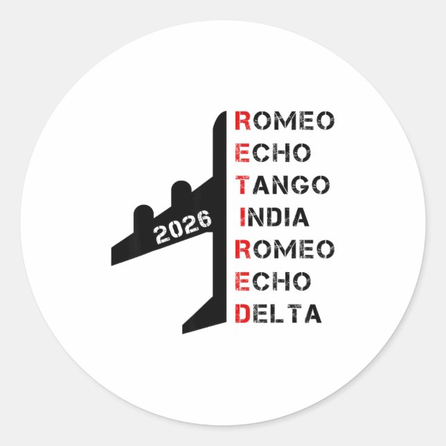 Sticker Rond Retired Lot 2026 Phonetic Alphabet Retirement Gift (Devant)