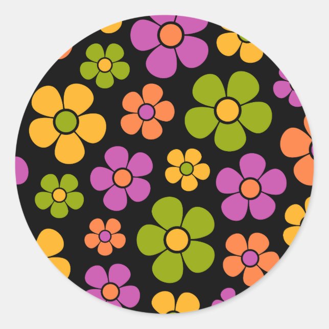 Sticker Rond Reto 1960s Style Moyenne Moyenne Motif Floral (Devant)