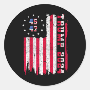 Sticker Rond Retour) 45 47 Trump 2024 Drapeau américain