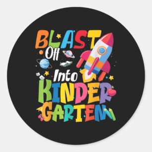 Sticker Rond Retour à l'école : décollage en maternelle, mignon