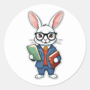Sticker Rond Retour à l'école : Enseignant Nerdy Bunny