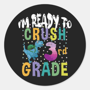 Sticker Rond Retour à l'école Je suis prêt à écraser le dinosau