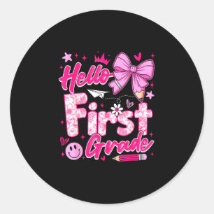 Sticker Rond Retour à l'école rose bonjour première année coque