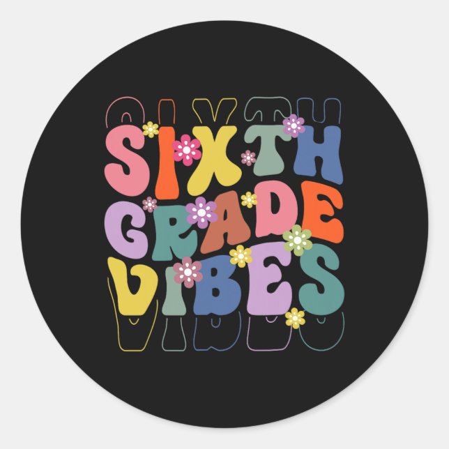 Sticker Rond Retour À L'École Vibes De Sixième Année Retro Prof (Devant)