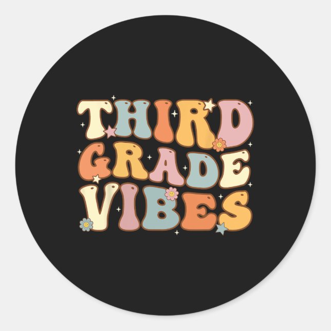 Sticker Rond Retour À L'École Vibes De Troisième Année Étudiant (Devant)