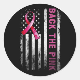 Sticker Rond Retour Le Ruban Rose Américain Drapeau Cancer Du S