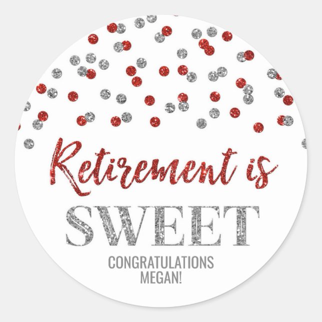 Sticker Rond Retraite Confetti Argent Rouge est doux (Devant)