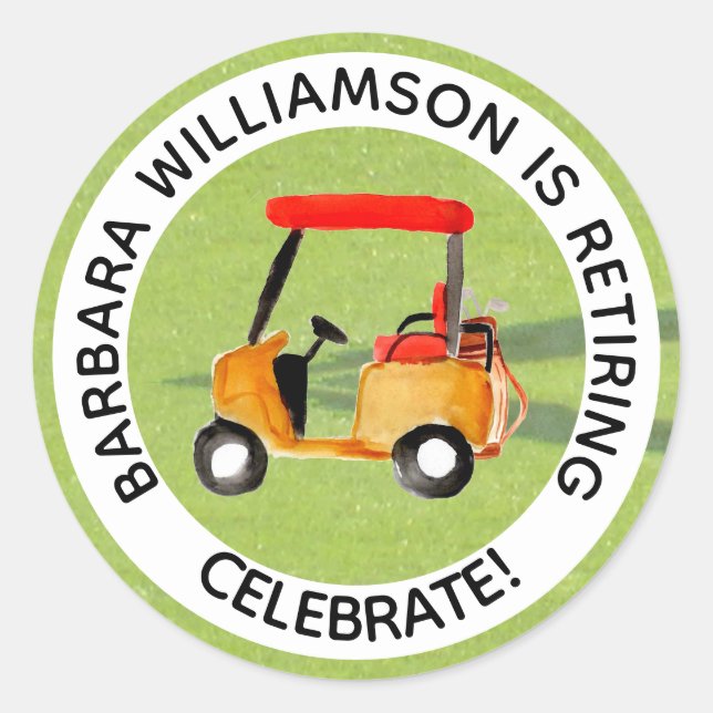 Sticker Rond Retraite Golf Theme Party Personnaliser (Devant)