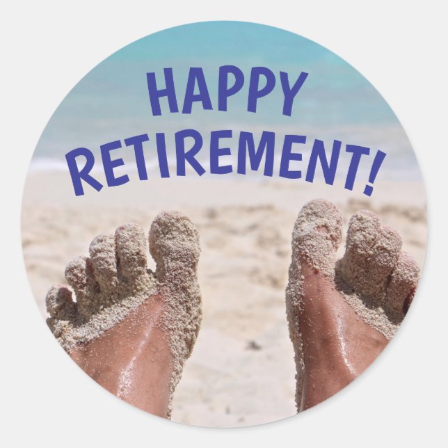 Sticker Rond Retraite Heureuse pieds drôles sur la plage (Devant)