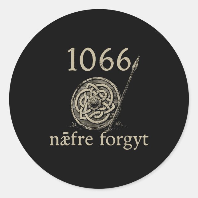 Sticker Rond Retro 1066 Naefre Forgyt Never Forget Viking Engla (Devant)