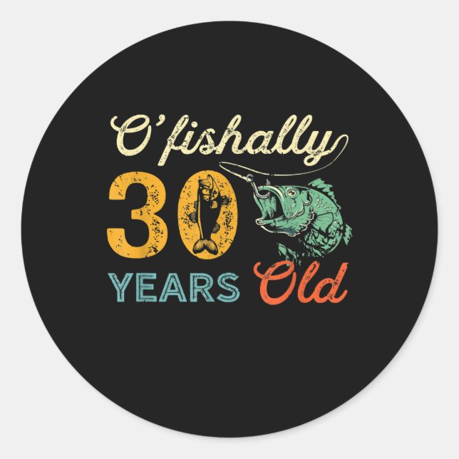 Sticker Rond Retro 30th Birthday Fishing Gift Turning 30 Bass (Devant)