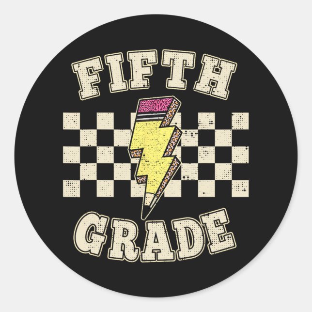 Sticker Rond Retro 5th Fifth Grade Teacher Lightning Bolt Teach (Devant)