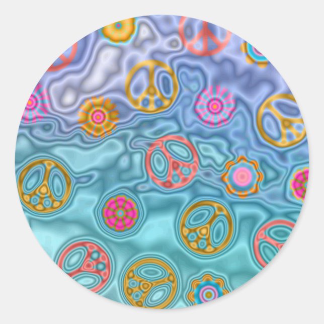 Sticker Rond Retro 60s paisible Vagues d'océan Cadeaux (Devant)