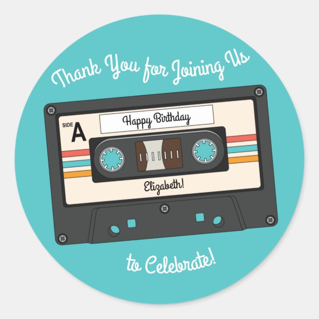Sticker Rond Retro 80's 90's Cassette Musique Anniversaire (Devant)