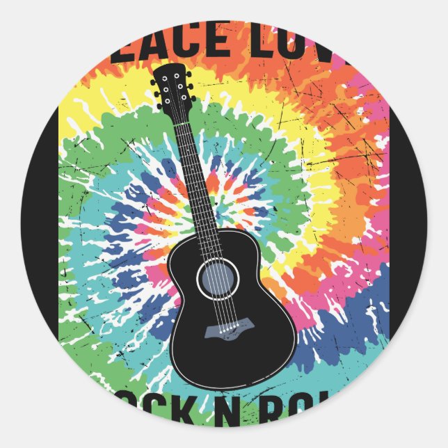 Sticker Rond Retro 80s Hippie Peace Love Rock N Roll (Devant)