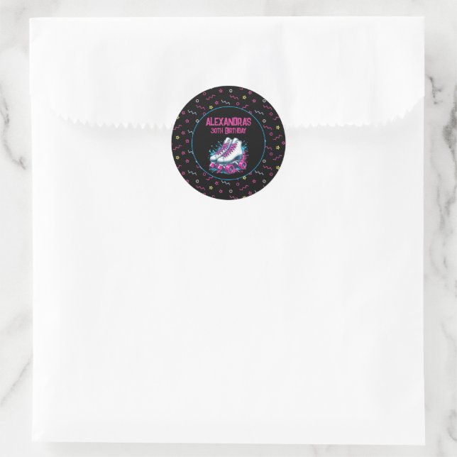 Sticker Rond Retro 90's Roller Skating Birthday Party (Sac)