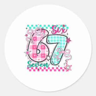 Sticker Rond Retro à carreaux Saint-Valentin Six Sept Mème 67 V