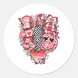 Sticker Rond Rétro À damiers Éclair Joyeux Valentine Wom