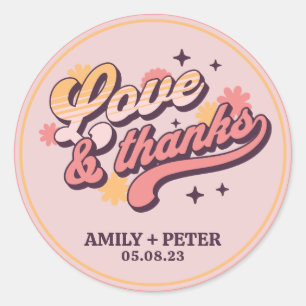 Sticker Rond Retro Amour et Merci Texte Groovy Merci
