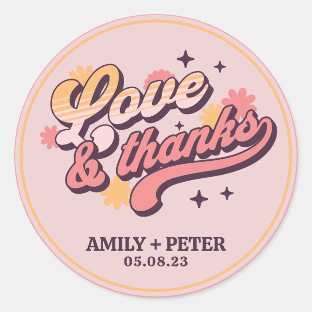 Sticker Rond Retro Amour et Remerciements Texte Groovy Merci (Devant)