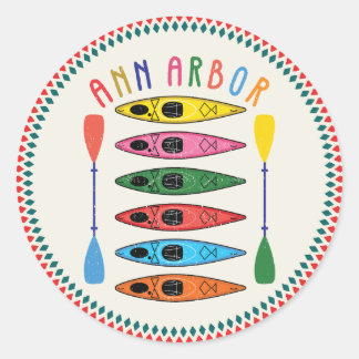 Sticker Rond Retro Ann Arbor Kayaking