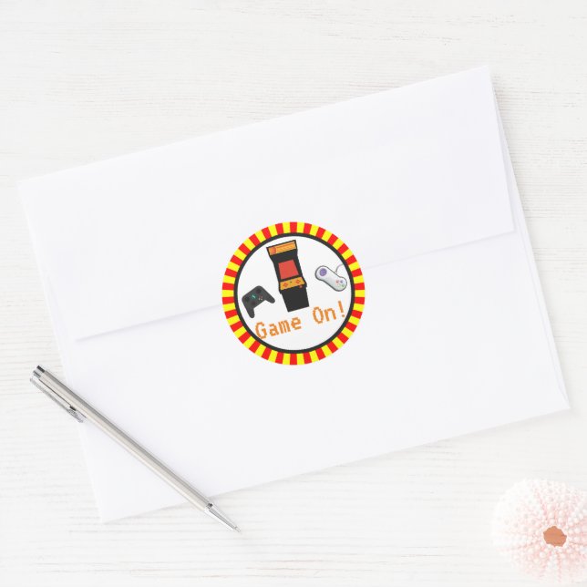 Sticker Rond Retro Arcade Jeu vidéo fête d'anniversaire (Enveloppe)
