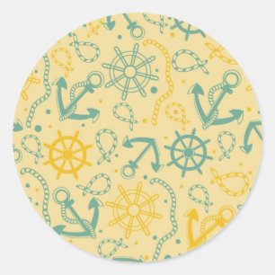 Sticker Rond Rétro arrière - plan avec l'ancre, cordes