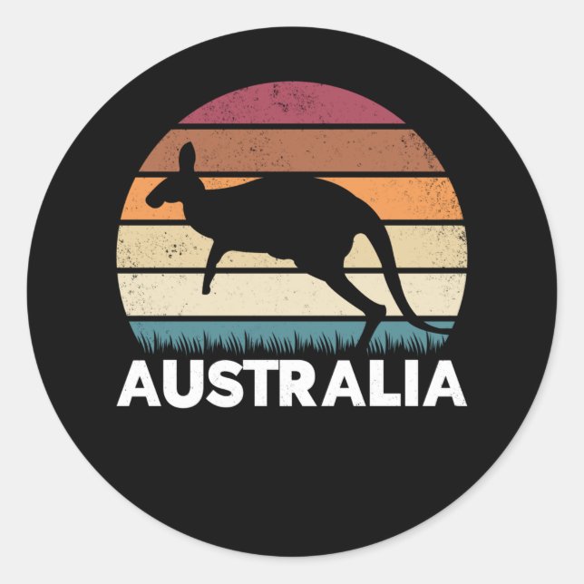 Sticker Rond Retro Australian Animal saut Kangaroo (Devant)