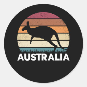 Sticker Rond Retro Australian Animal saut Kangaroo