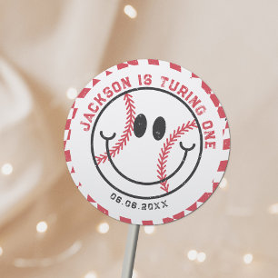 Sticker Rond Retro Baseball Vibes Boy Anniversaire
