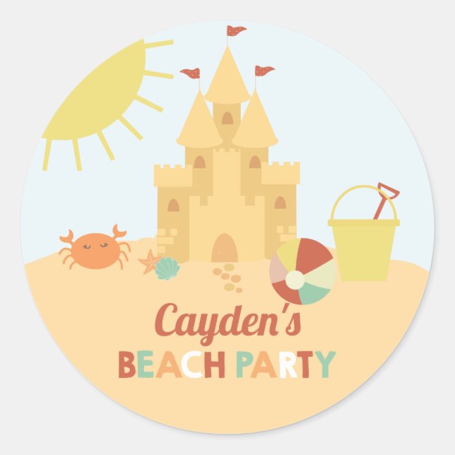 Sticker Rond Retro Beach Anniversaire fête et château (Devant)