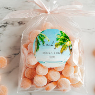 Sticker Rond Retro Beach Tropical Destination Mariage Faveur