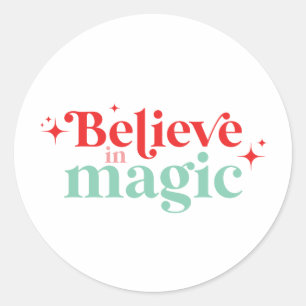 Sticker Rond Retro Believe in Magic Christmas boho font