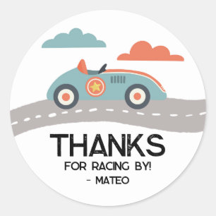 Sticker Rond Retro Blue Race Voiture Anniversaire Fête Favorise