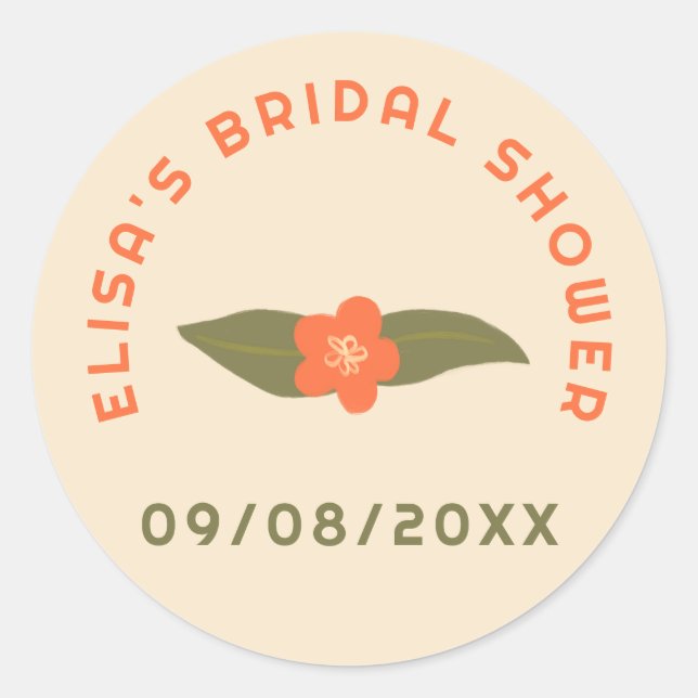 Sticker Rond Retro Boho Fête Florale Mariée CUSTOM Shower de Fi (Devant)