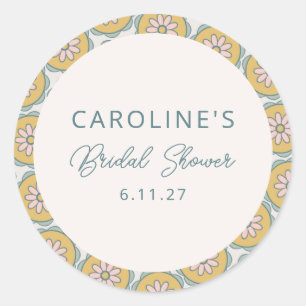 Sticker Rond Retro Boho Floral Jaune Mariage Personnalisé