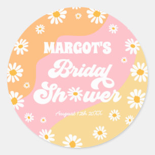 Sticker Rond Retro Boho Hippy Daisy Fête des mariées Favoriser