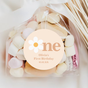 Sticker Rond Retro Boho One Daisy Premier anniversaire