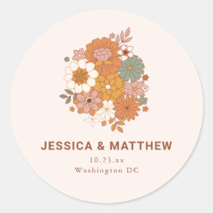 Sticker Rond Rétro Boho Terracotta Floral Noms Personnalisés Ma