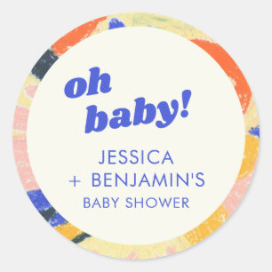 Sticker Rond Rétro Botanique Abstrait Fête de Bébé Personnalisé
