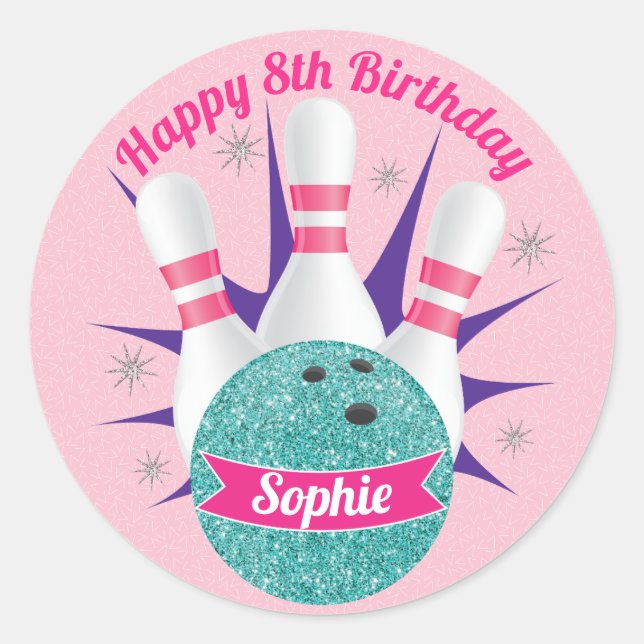 Sticker Rond Retro Bowling Girls Parties scintillant fête d'ann (Devant)