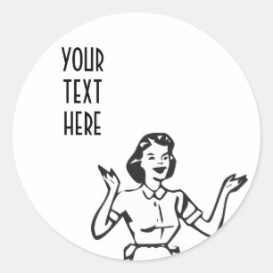 Sticker Rond Retro Busy Housewoman