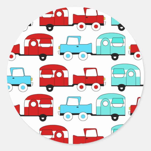 Sticker Rond Rétro Camping Trailer (Devant)