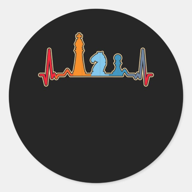 Sticker Rond Retro Chess Heartbeat Jeu Chess Pièces (Devant)