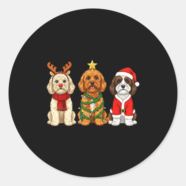 Sticker Rond Retro Christmas Ao Santa Reindeer Dog Lover  (Devant)