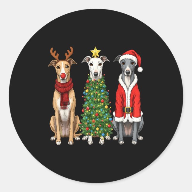 Sticker Rond Retro Christmas Ghound Santa Reindeer Dog Lover  (Devant)