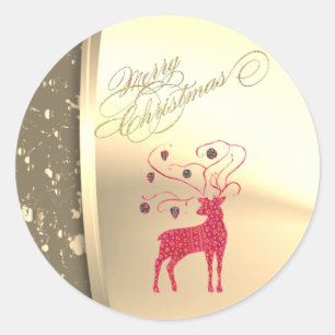 Sticker Rond Retro Christmas Reindeer Faux Gold